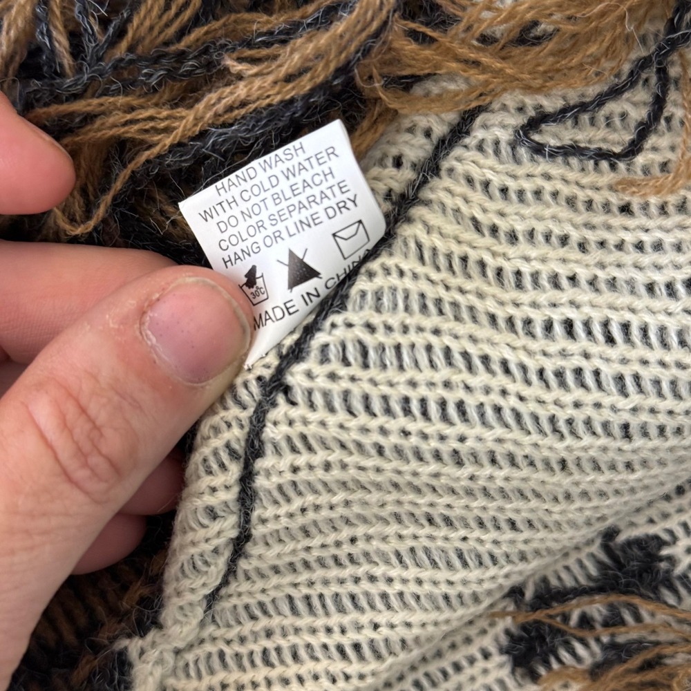 Dainty Hooligan Southwestern Knit Fringe Poncho Sweater Charcoal Gray Boho S/M - Picture 7 of 14